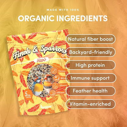 Mycelium Organic Finch & Sparrow Plus Bird Feed (5 LB Bag) | High Protein, Vitamin Enriched Bird Seed Blend for Finches, Sparrows & Canaries | Daily Pet & Wild Bird Food | Non-GMO, Made in USA