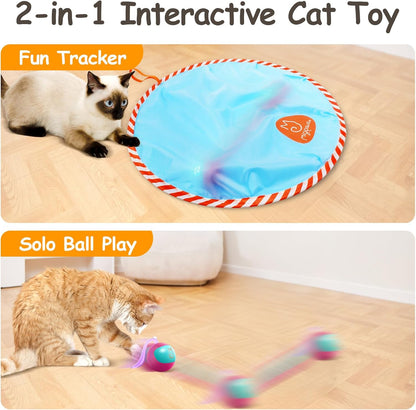 Migipaws Interactive Cat Ball Toy Set, Fun Tracker, Glowing Chase Ball with MystiChaser Pouch, Fluffy Tail, Small Mouse – Cat Toys for Bored Indoor Cats(Rose)