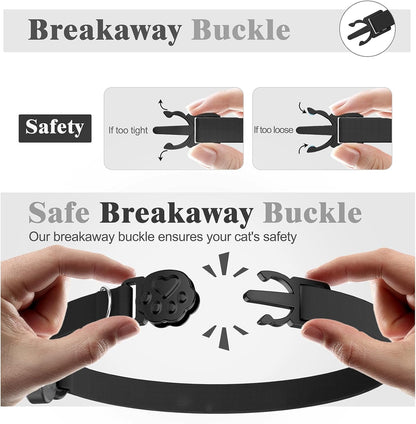 Airtag Cat Collar, Stretchy Kitten Collar with Apple Air Tag Holder, Lightweight and Comfortable, Ultra Elastic GPS Cat Collars for Cats Kittens and Puppies, 8-12.5 Inch, Black