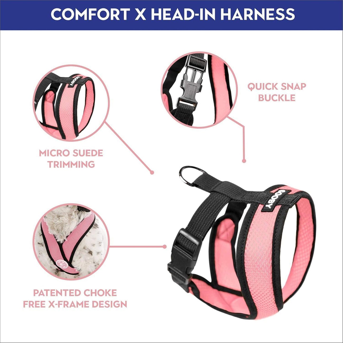 Gooby Comfort X Head in Harness - Pink, Large - No Pull Small Dog Harness Patented Choke-Free X Frame - Perfect on The Go Dog Harness for Medium Dogs No Pull or Small Dogs for Indoor and Outdoor Use