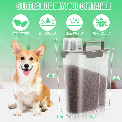 Dog Food Storage Container 5-7Lbs with Large Spout & Cup, 5L Cat Food Container Airtight, Travel Pet Dry Food Holder, BPA-Free Plastic Food Dispenser for Pet Food, Bird Seed, Fish Food, etc