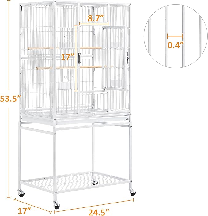 Yaheetech 54" Large Flight Bird Cage for Parrots Macaw Cockatiels Sun Parakeets Lovebird Green Cheek Conures African Grey Small Quaker Amazon Parrots with Rolling Stand, White