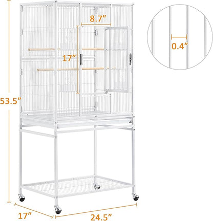 Yaheetech 54" Large Flight Bird Cage for Parrots Macaw Cockatiels Sun Parakeets Lovebird Green Cheek Conures African Grey Small Quaker Amazon Parrots with Rolling Stand, White