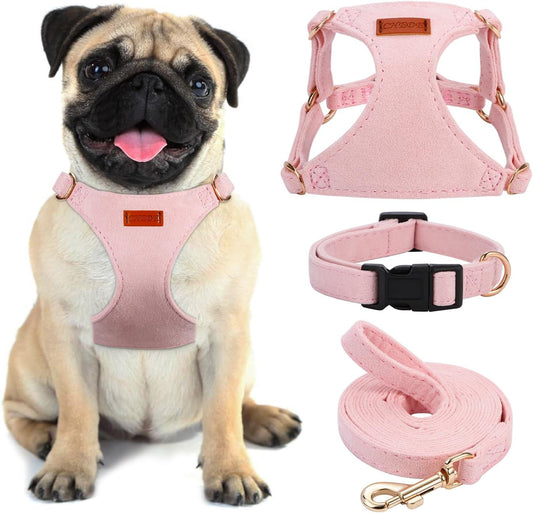 No Pull Dog Harness- Lightweight, Soft, Adjustable Small Harness Collar and Leash Set, Suitable for Cats Puppy Small and Medium-Sized Dog Outdoor Training and Running (Pink, M)
