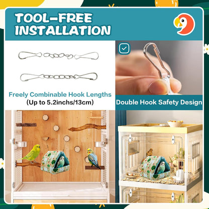 SUSOO Plush Warm Bird Nest House - Hanging Snuggle Bed Velvet Shed Hut Cage Fluffy Hideaway Winter Sleeping Hammock for Parrot Parakeet Conure Cockatiel Budgies Lovebird (Green, L)