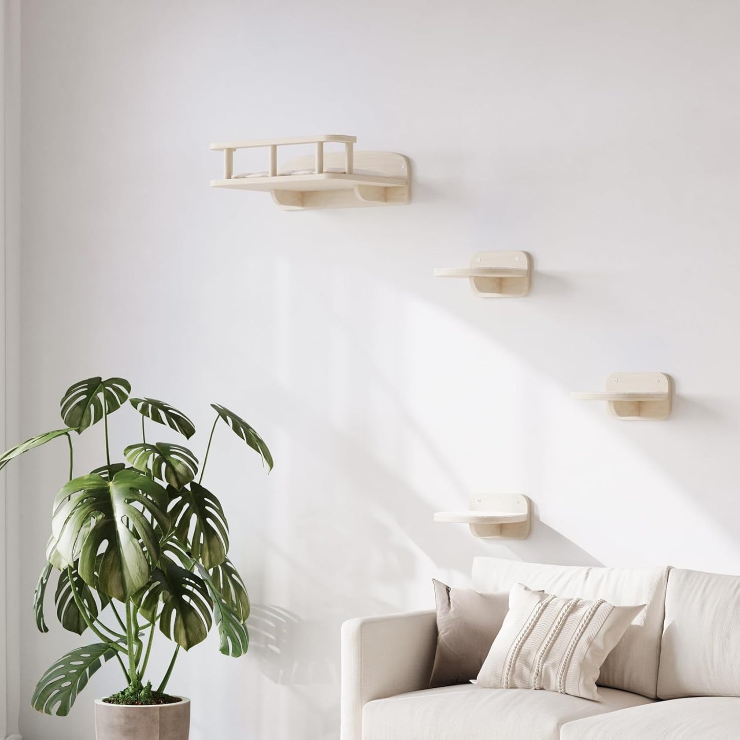 MeowHomm Cat Wall Shelves, Wood Cat Shelf with 3 Steps, Non-Slip Wall-Mounted Furniture for Kittens