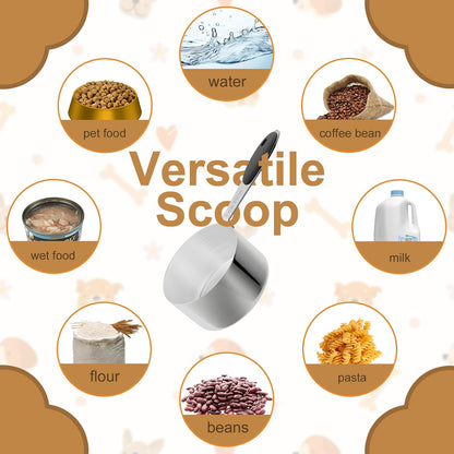1/2 Cup Dog Food Scoop, Stainless Steel Scooper for Feeding Pet, Cat, Dog, Rabbit, Bird, Long Handle, Dishwasher Safe