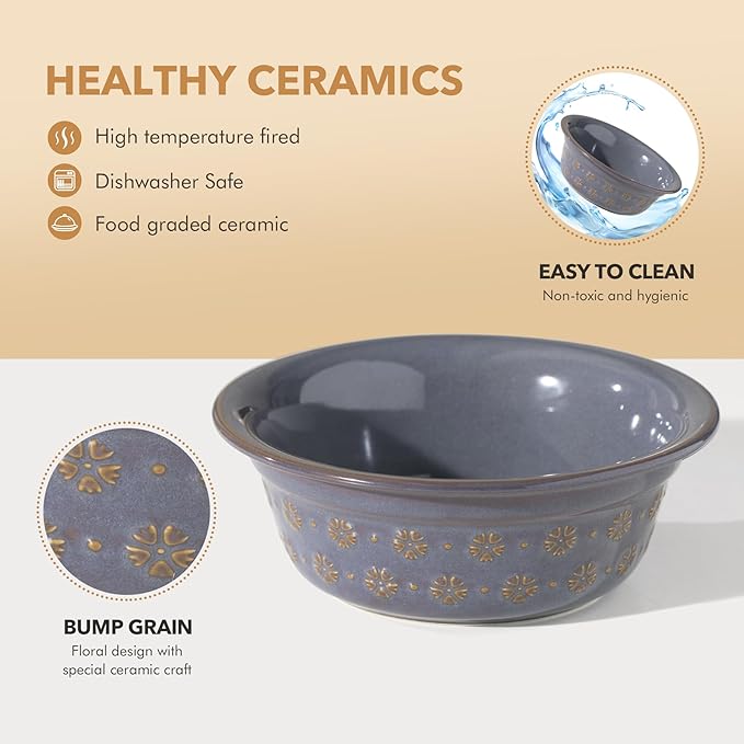 5.5inch Ceramic Adjustable Raised Double Bowls Set with Stand, 3 Heights Elevated, 2 Placement Options, Food and Water Dishes for Puppy, Cats（Double Bowls+Stand, Reactived Glaze -Grey