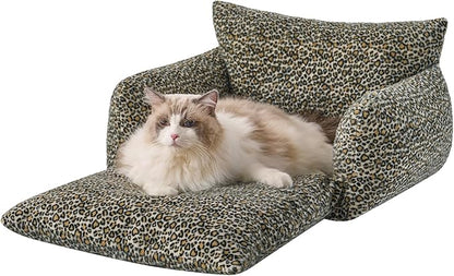 Hollypet Cat Bed Fluffy Plush Mutifuctional Double-Layer Soft Pet Couch Orthopedic Sofa Nest Beds for Small Cats and Dogs, Black Leopard (25x20x13 inch)
