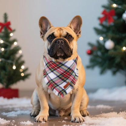 PTDECOR Christmas Dog Bandanas with Tassels Edges, Stylish Red White Plaid Scarf Bib, Premium Cotton Fabric, Reversible Triangle Xmas Bandanas for Small Dogs Puppies Cats(Small)