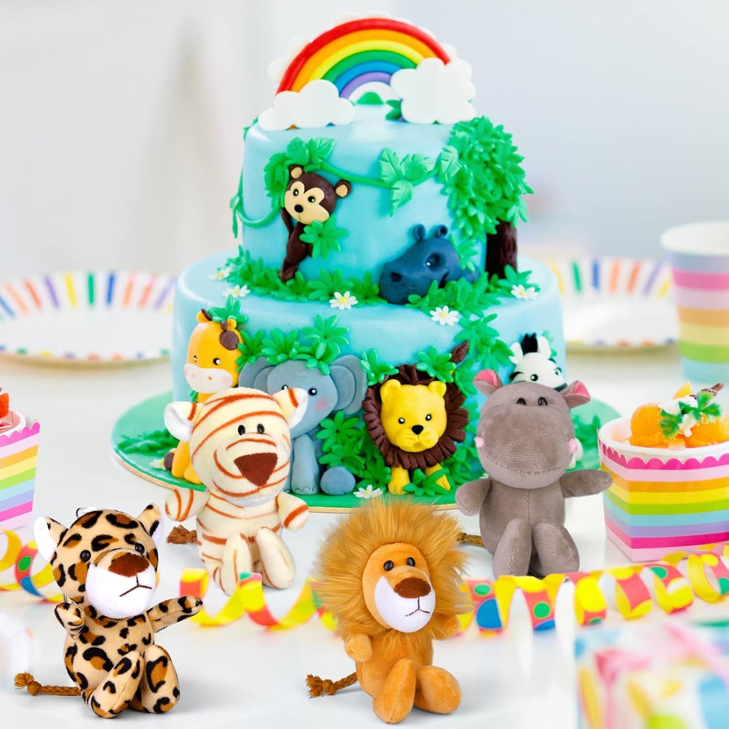 Elcoho 14 Pieces Safari Mini Jungle Animal Plush Toys Small Stuffed Forest Animals Plush Toys 5.9 Inch Keychain Decorations for Animal Themed Parties Goody Bags Filler Favors (Standing)