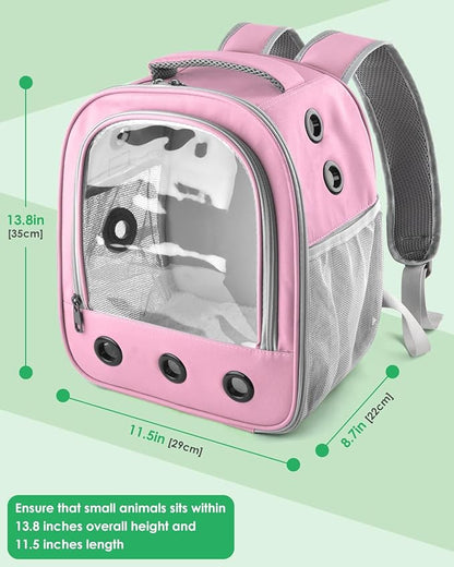 Guinea Pig Carrier Backpack, Portable Rabbit Travel Carring Bag for Pet Bunny Chinchilla Bearded Dragon Hamster Parrot Outgoing Pouch Case with Water Bottle Holder & Detachable Pad (Pink)