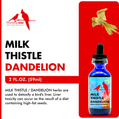 Morning Bird Milk Thistle & Dandelion Extract 2 fl oz - Organic Bird Supplement for Optimal Health – Support Liver Heath & Promotes Detox - Suitable for All Birds Species
