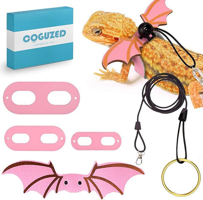 CoguZed Bearded Dragon Leash and Harness Set, Adjustable Lizard Harness with Wings, Cool Leather Reptile Leash for Bearded Dragons, Amphibians & Small Pets (S, M, L, 3 Pack)