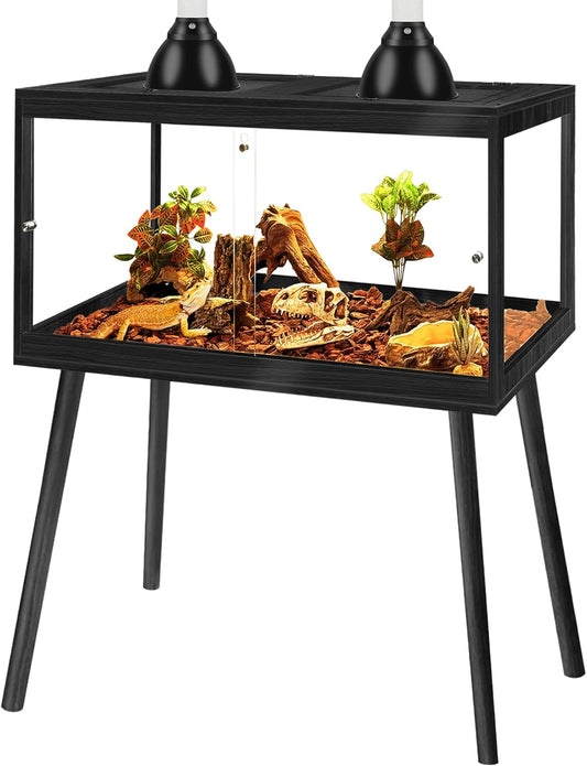 PROLEE Bearded Dragon Tank with Leg,Tempered Glass Lizard Tanks and Reptile Enclosure,Up to 78 Gallon Reptile Tank with Metal Mesh and Lockable Door for Snakes,Chameleon (Black, 24Gallons,24inch)