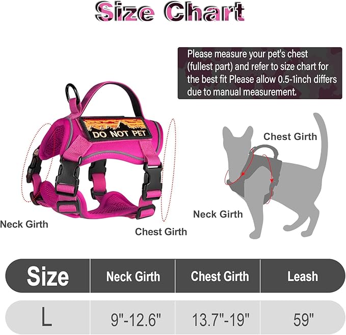 Tactical Cat Harness for Walking, Adjustable Escape Proof Pet Vest for Large Cat,Easy Control Breathable Cat Vest with Handle，Molle Patches (Pink, L)