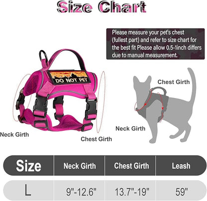 Tactical Cat Harness for Walking, Adjustable Escape Proof Pet Vest for Large Cat,Easy Control Breathable Cat Vest with Handle，Molle Patches (Pink, L)