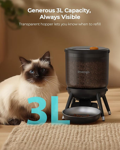 Automatic Cat Feeder with Timed Food Dispenser, One-Touch Feeding, Dual Power Supply, Anti-Bug Design, Visible 3L Hopper – Automatic Pet Feeder for Cats and Small Dogs