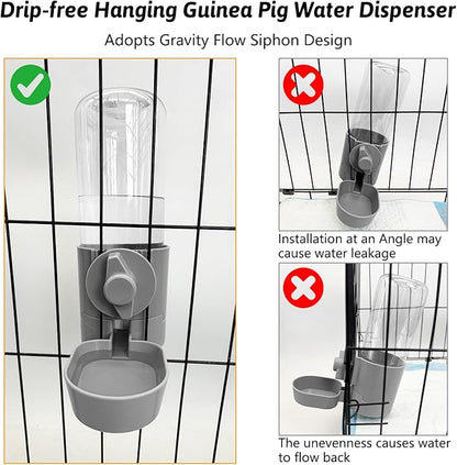 Rabbit Water Bottle 17 OZ Bunny Hanging Water Fountain Automatic Guinea Pig Water Dispenser No Leak Drinking Feeder for Bunny Chinchilla Hamsters Cat Dog Small Animals(Grey)