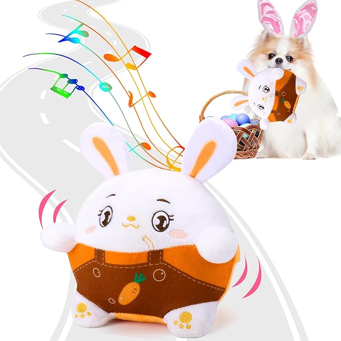 BABORUI Interactive Dog Toys Bunny, Jumping Squeaky Easter Dog Toys with Recording and Music Modes, Rechargeable Moving Dog Easter Rabbit Toys for Small/Medium/Large Dogs to Keep Them Busy(Bunny)
