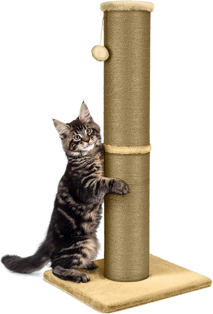 PAWSCRAT Cat Scratching Post 32 Inch High, 5.5 Inch Large Diameter Natural Sisal Cat Scratch Post, Scratch-Resistant and Durable Tall Cat Scratcher for Indoor Cats, Protect Your Furniture, Yellow