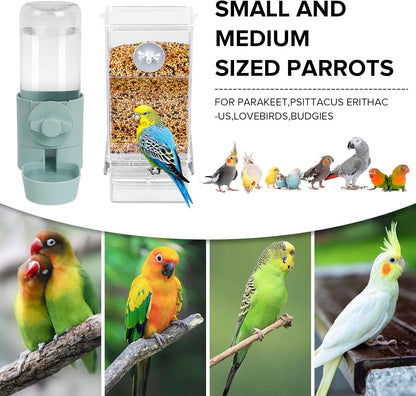 No Mess Bird Feeder Water Dispenser Set, Bird Feeder for Cage, Cage Accessories for Cockatiels, Finches, Budgies and Canaries