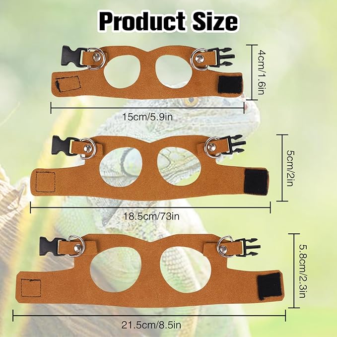 Bearded Dragon Harness Leash Set 3 Size Adjustable Lizards Training Walking Leather Vest Escape-Proof Traction Rope for Outdoor Small Reptiles Animal Squirrels (Brown)