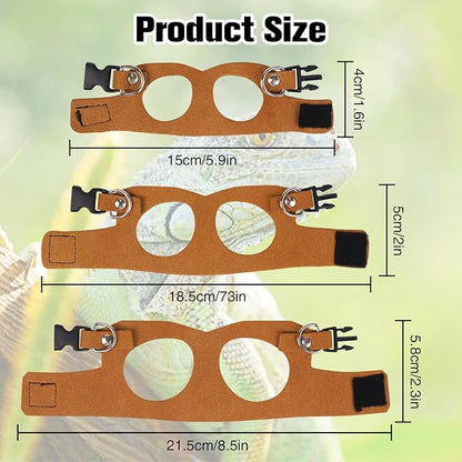 Bearded Dragon Harness Leash Set 3 Size Adjustable Lizards Training Walking Leather Vest Escape-Proof Traction Rope for Outdoor Small Reptiles Animal Squirrels (Brown)