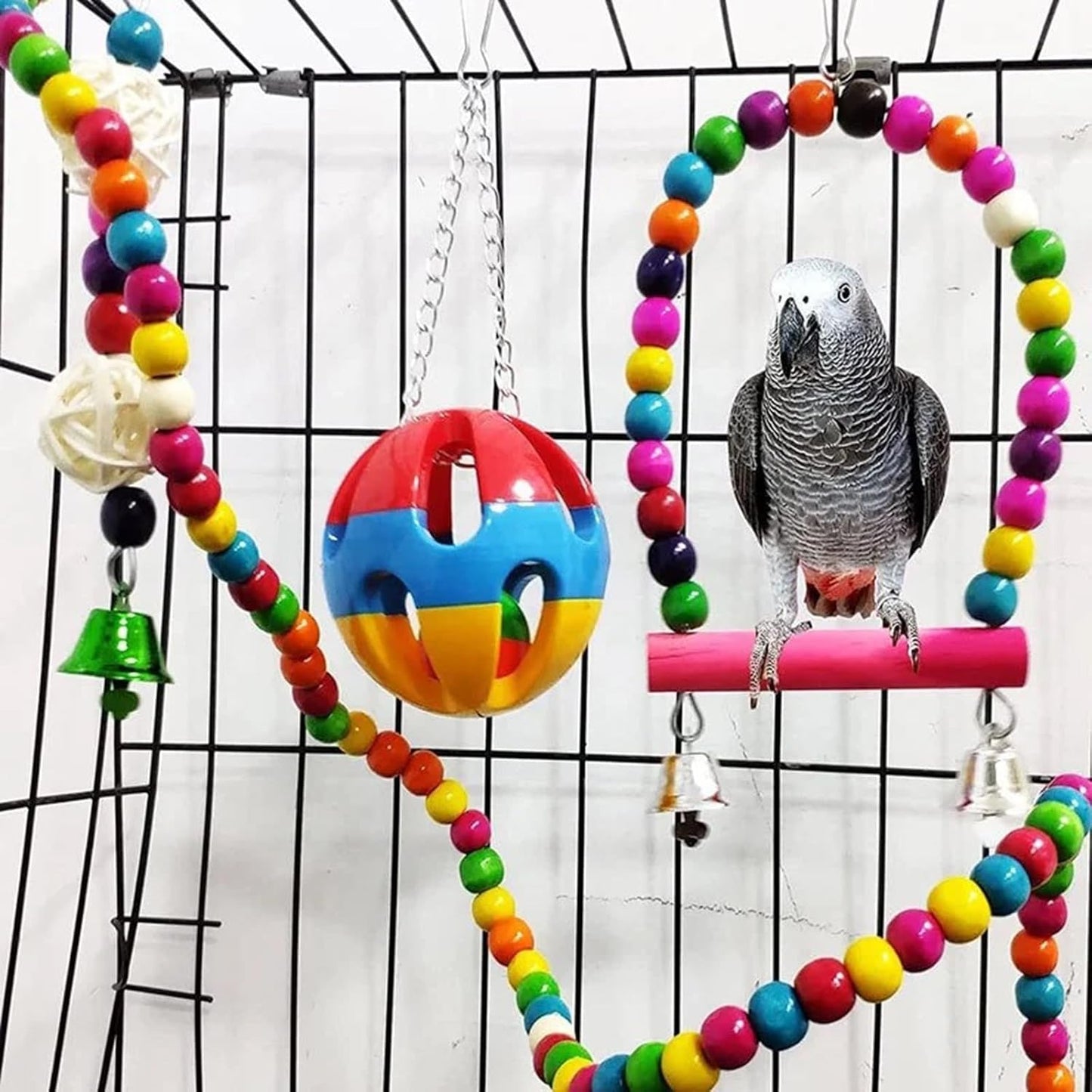 Bird Swing Standing Chewing Training Hanging Toy Hammock Climbing Ladder Drawbridge Birdie Perches Platform for Conure,Cockatiel,Mynah,Love Birds,Finches,Budgerigar,Pigeon