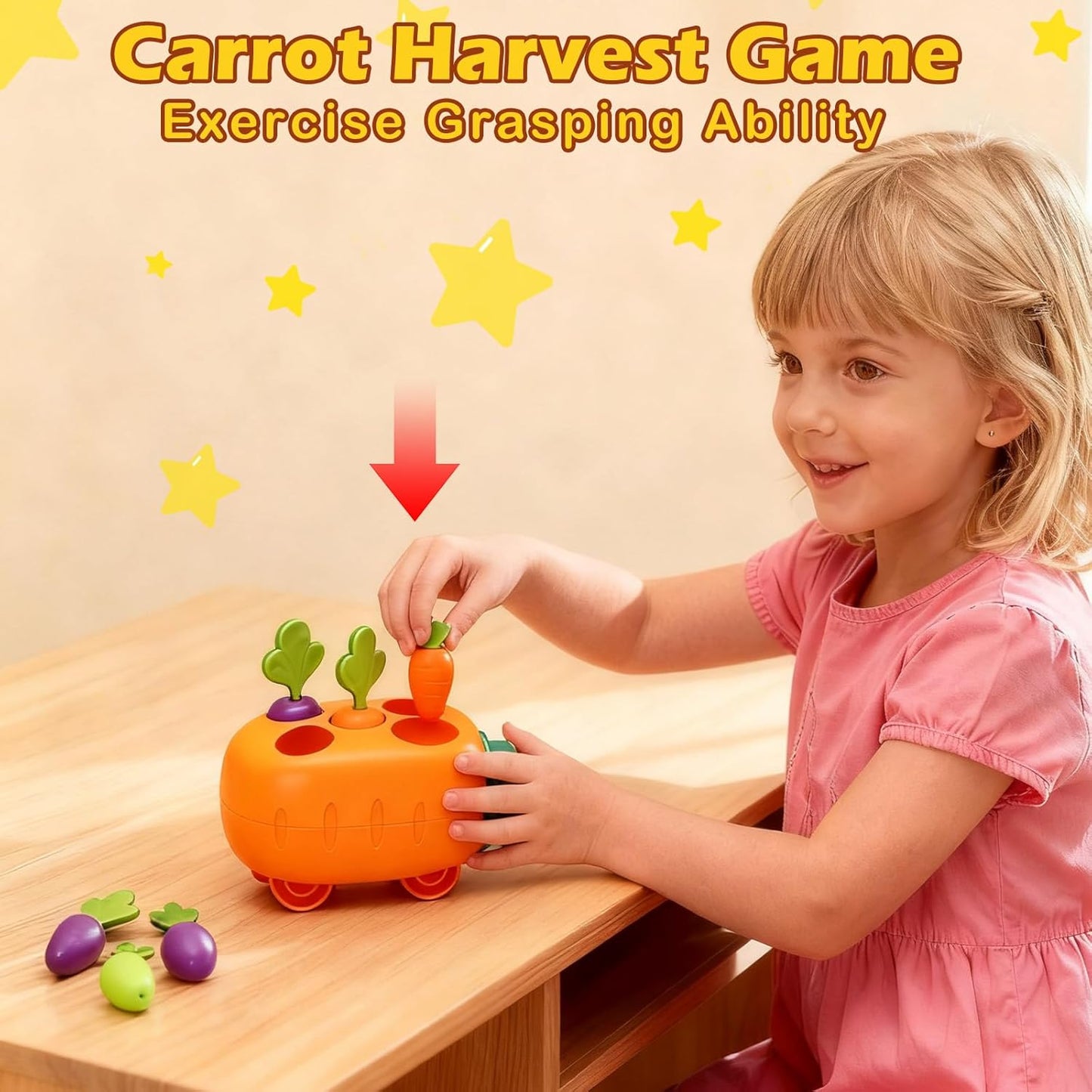 Press and Go Car Toys, Kids Push Car with Whack-A-Mole, Woodpecker Worm, Carrot Harvest Game, Car Racing Toy for Toddler Travel Toys, Baby Learning & Education Train Toys Birthday Boy Girl gift