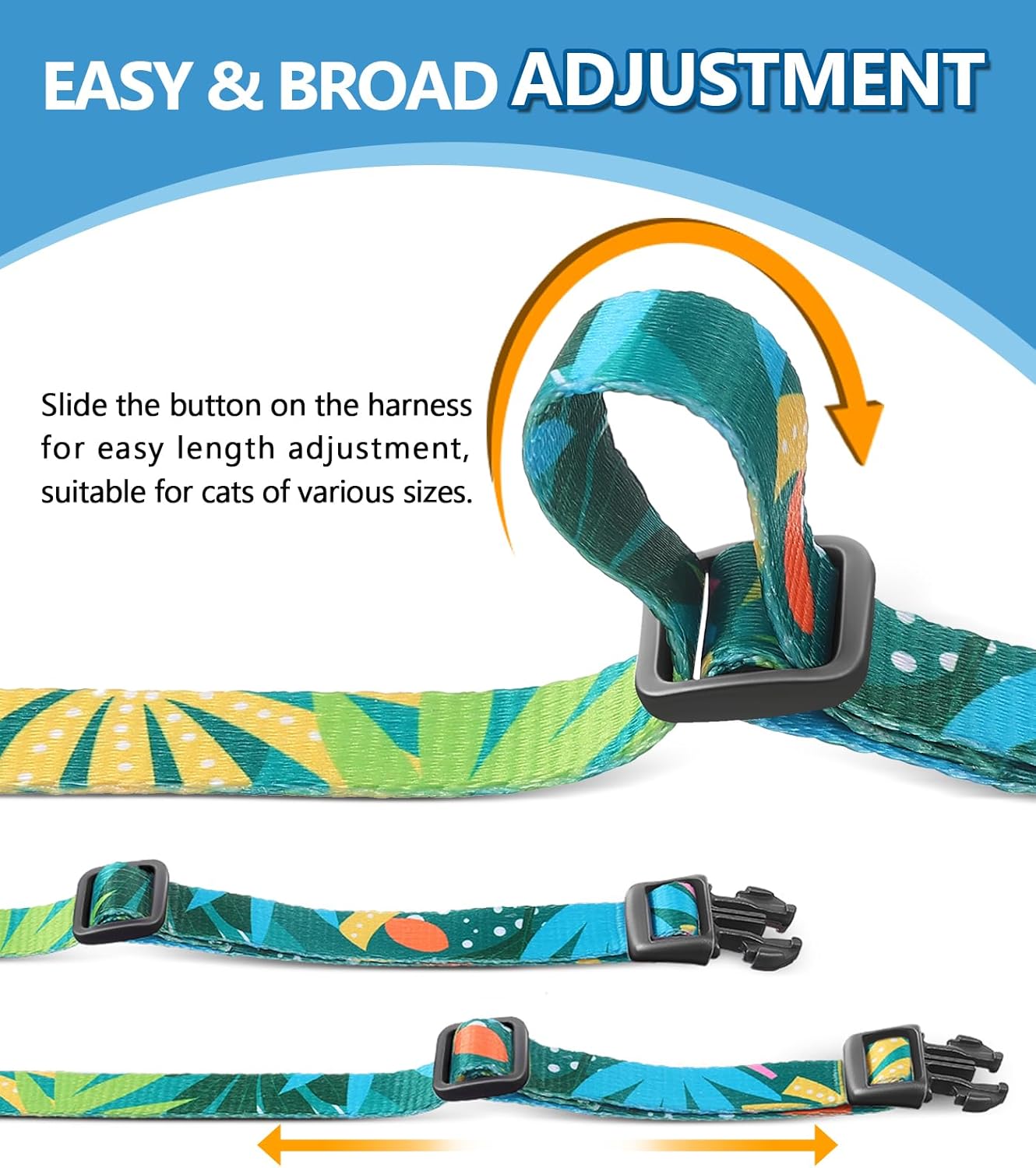 Halypet Cat Harness and Leash Set, Escape Proof [3 in 1 Adjustable & Lightweight] Cat Harness, Soft Comfortable Kitten Harness for Large Cats Safe, Easy to Wear (Hawaii Green, Medium)