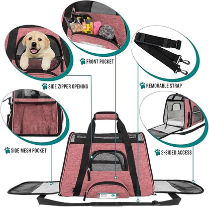 PetAmi Airline Approved Pet Carrier for Cat, Soft Sided Dog Carrier Small Dog, Cat Travel Supply Accessories Indoor Cats, Ventilated Pet Carrying Bag Medium Large Kitten Puppy, Small Heather White Red
