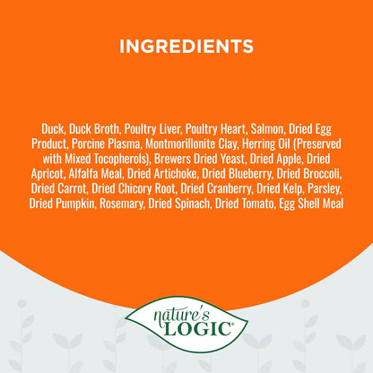 Nature's Logic Wet Can Cat Food - Feline Feast 95% Animal Ingredients - No Synthetic Vitamins, Minerals or Artificial Additives, 100% Natural, Grain-Free, Made in USA, Duck & Salmon (5.5 oz, 24 pack)