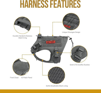 OneTigris Tactical Dog Training Vest No Pull Harness for Dogs,Adjustable Dog Hiking Harness Working Vest(Grey, Large)