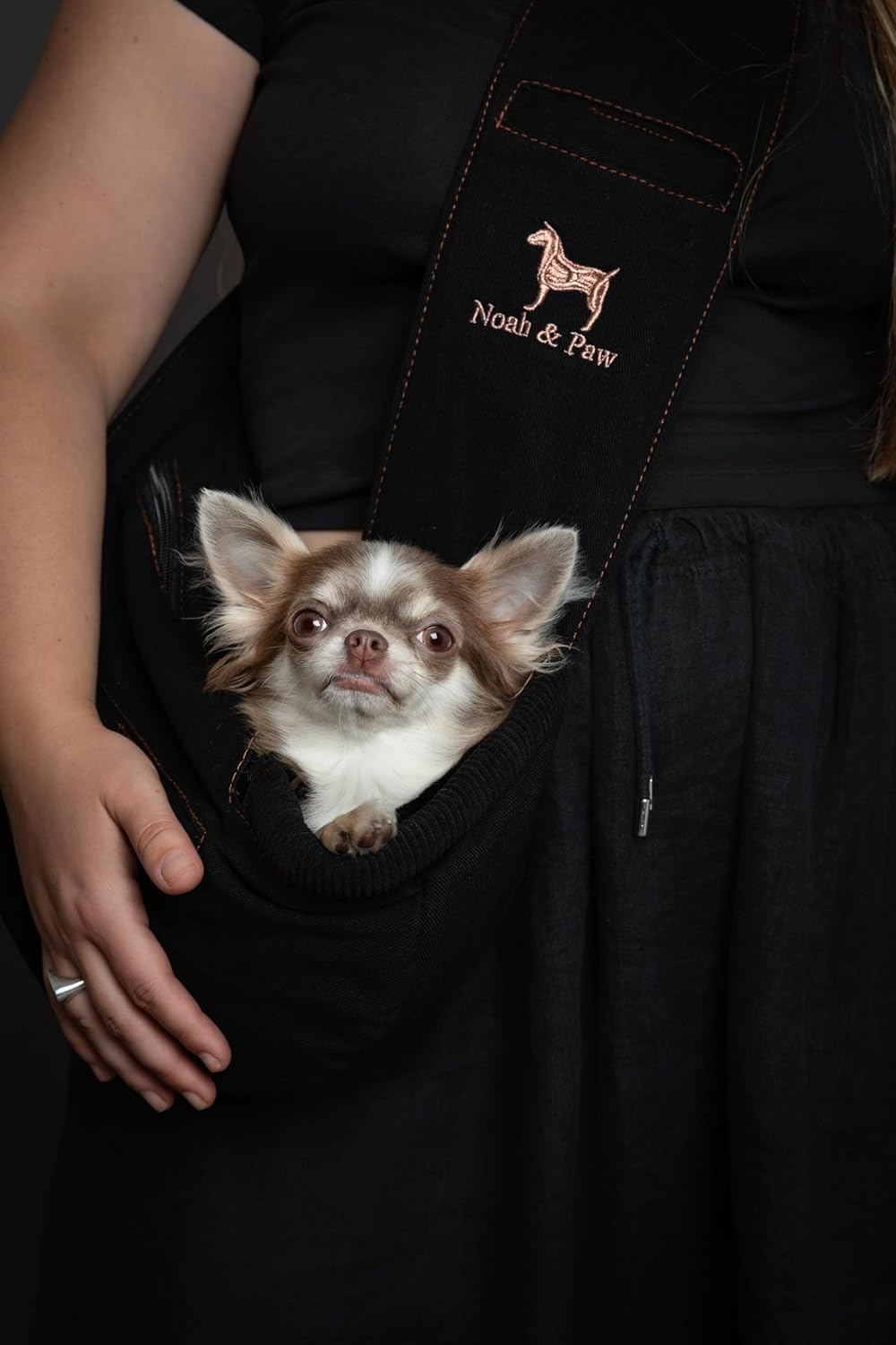 Noah & Paw Dog Sling Carrier for Small Dogs 3-10lb, Dog Sling for Small Dogs and Cats, Dog Carrier with Adjustable Padded Strap, Vegan Denim Lined with Fur, 3X Safety Features, Machine Washable