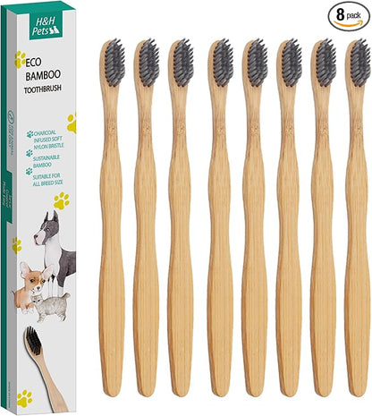 H&H Pets Bamboo Toothbrush Set for Dogs and Cats - Ultra Soft Bristles & Biodegradable Wooden Toothbrush, Puppy Supplies, Dog Dental Set, Eco-Friendly Pet Supplies (Large; 8-Count Pack)