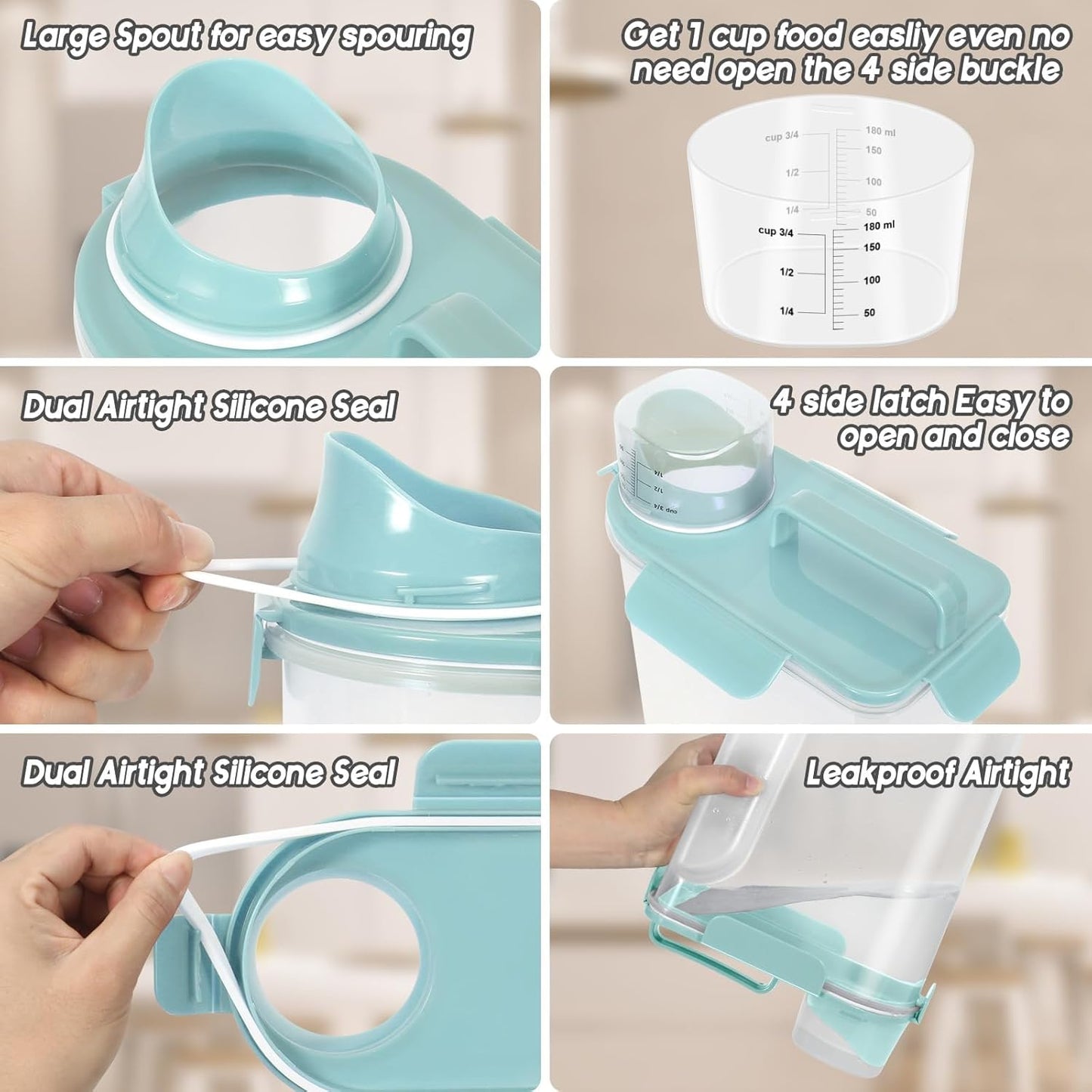 5-7LBS Dog Cat Storage Container Portable with Upgraded Large Spout and Cup, Plastic Pet Food Dispenser for Small Animal Kibble, Bird Seed, Oatmeal, Rice, Flour, Brown Sugart-2 Pack Sky Blue