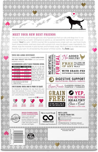 I and love and you Nude Super Food Dry Dog Food - Red Meat Medley - Prebiotic + Probiotic, Grain Free, Real Meat, No Fillers, 5lb Bag