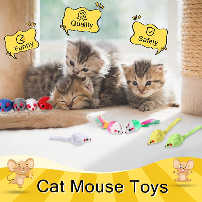 Syhood 120 Pcs Fur Mice Cat Toys Catnip Mouse Toys with Rattle Sound for Cats Mini Mice for Indoor Pets Kitten Interactive Play Assorted Color
