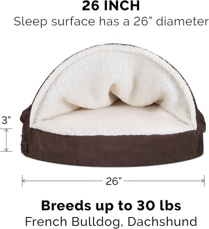 Furhaven 26" Round Orthopedic Dog Bed for Medium/Small Dogs w/ Removable Washable Cover, For Dogs Up to 30 lbs - Sherpa & Suede Snuggery - Espresso, 26-inch