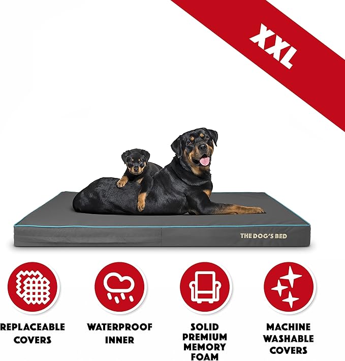 The Dog’s Bed Orthopedic Memory Foam Dog Bed, XXL Grey/Blue, Pain Relief for Arthritis, Hip & Elbow Dysplasia, Post Surgery, Lameness, Supportive, Calming, Waterproof Washable Cover