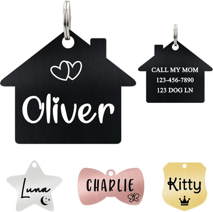 Ultra Joys Cat ID Tag Personalized Pet Tags, Durable Stainless Steel Small Pet Mini Dog Cat Tag Lightweight - House Tag in Black