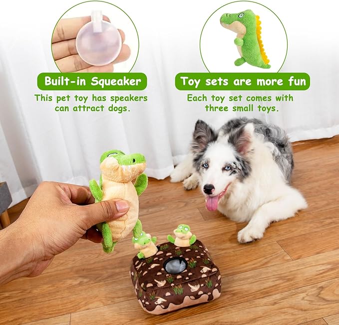 Hollypet Squeaky Dog Toy, Interactive Plush Hide and Seek Dog Toys for Small Medium Sized Dogs and Non-Aggressive Chewers, Puppy Teeth Clean Chew Toys, Crocodile