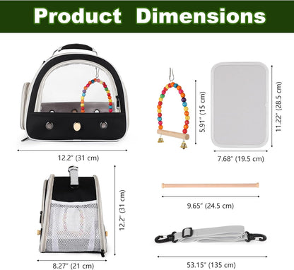 Portable Parrot Travel Cage Carrier with Small Swing Toy&Cage Colorful Toys Set Small Bird Parakeet Bag with Standing Perch Bird Carry Transport Bag (Black, Carreir/Swing)