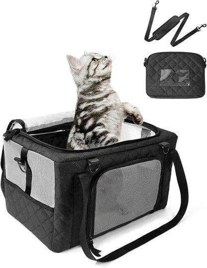 PETUX Small Cat Carrier - Pet Carrier Airline Approved for Kitten Under 10 lb - Escape-Proof, Foldable and Portable Cat Carriers with Removable Bag and Safety Buckle for Travel, Vet Visits - Grey