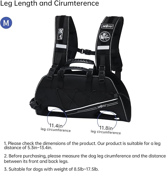 Dog Backpack Carrier for Small Dogs,Dog Lift Harness,Adjustable Padded Breathable Straps for Dogs, Disabled, Joint Injuries, Arthritis,M(8.5-17.5LBS)