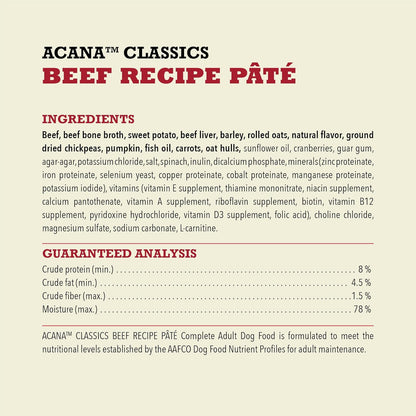 ACANA Classics Pate Wet Dog Food Beef Recipe 12.5oz Cans (12 Count)