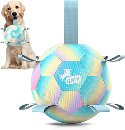 QDAN Dog Balls: Dog Soccer Ball with Straps, Herding Ball for Dogs, Outdoor Toys Interactive Toys for Large Dogs, Pet Birthday Gifts,Gradient Blue (8 Inch)