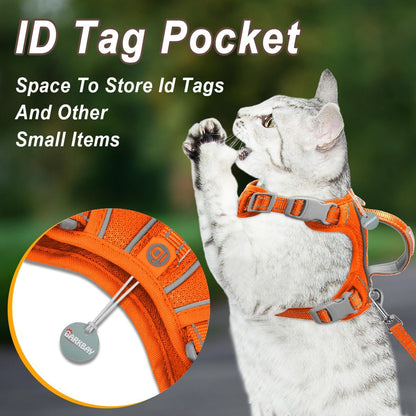 Cat Harness and Leash Set for Walking Escape Proof for Small Large cat Kitten Harness with ID tag Pocket (Orange,S)