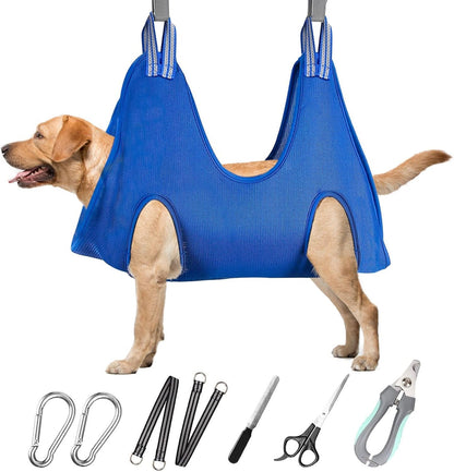 Dog Grooming Hammock for Large & Giant Dogs, Pet Grooming Sling with Nail Clippers, Trimmers & Scissors – Comfortable & Safe Grooming Harness for Stress-Free Nail Trimming for XXXL Dogs